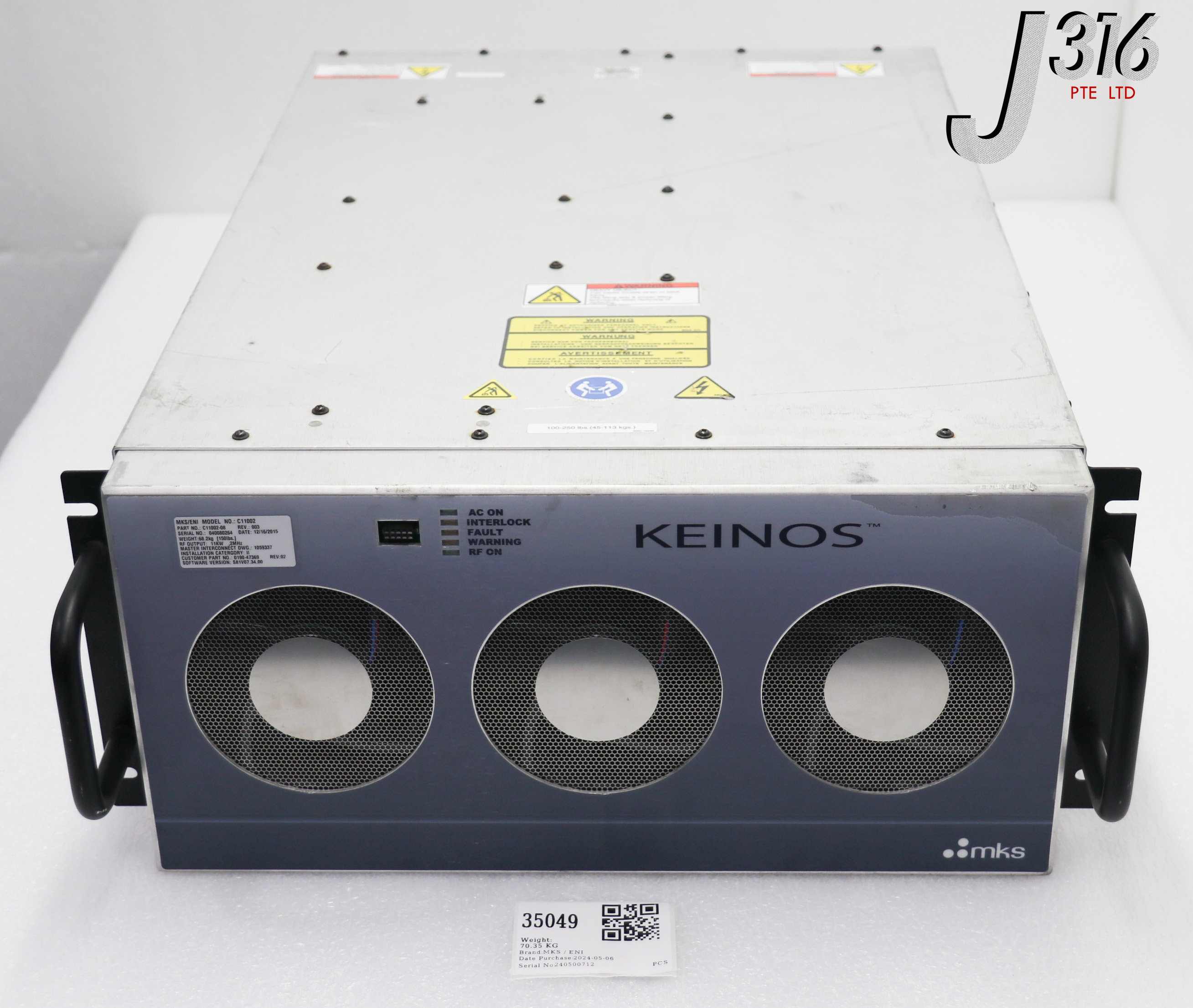 35049 MKS / ENI RF GENERERATOR, KEINOS, 11KW 2MHZ, P/N: C11002-08